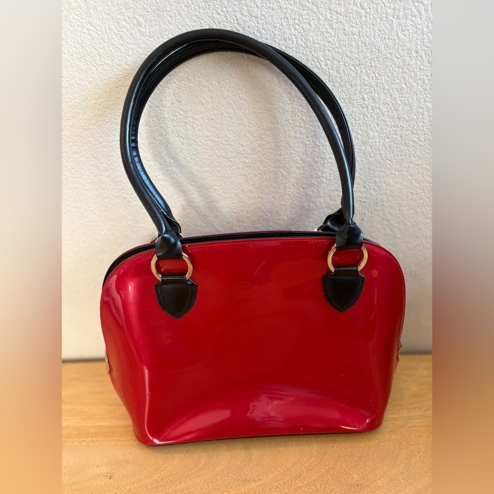 Beijo Womens Double Shoulder Bag Purse Satchel Top Zipper Patent Leather Red